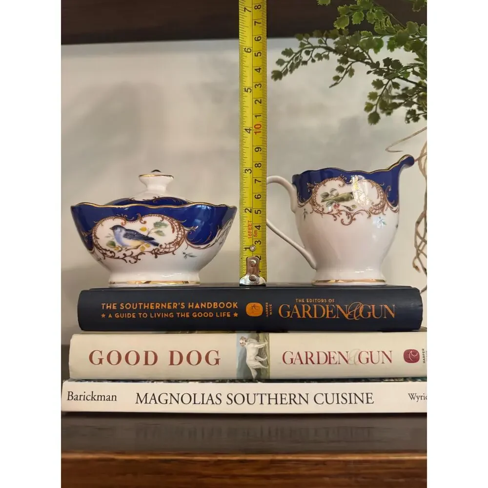 Grace Teaware Royal Blue Birds Porcelain Creamer Sugar Set (2)